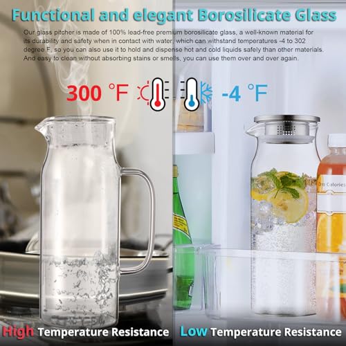 Bivvclaz 2 Pack 1.6 Liter 54 oz Glass Pitcher with Lid and Handle, Glass Carafe Water Pitcher for Hot/Cold Water, Iced Tea, Drinks, Coffee, Juice and Homemade Beverage - color: Clear, size: 54 Ounces (2 Pack)