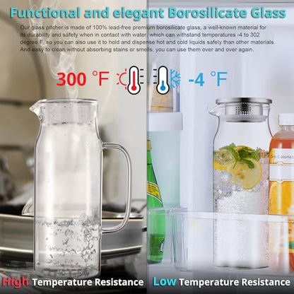 Bivvclaz 2 Pack 1.6 Liter 54 oz Glass Pitcher with Lid and Handle, Glass Carafe Water Pitcher for Hot/Cold Water, Iced Tea, Drinks, Coffee, Juice and Homemade Beverage - color: Clear, size: 54 Ounces (2 Pack)