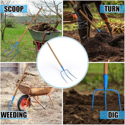 59 Inch Manure Fork Wood Handle 3 Tine Pitch Fork for Farm Stable Hay Ranch Bedding Garden