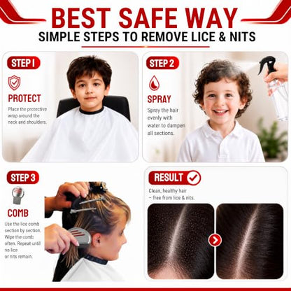 7-Piece Lice Removal Kit, 3 Combs Stainless Steel Lice Combs with Protective Wrap, Spray Bottle & Hair Clips, Pouch Removes Lice, Nits & Eggs, for All Hair Types