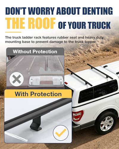 Mountainpeak 500LB Capacity Pickup Truck Topper Ladder Rack Camper Shell Roof Rack for Van Trailer Truck Cap Rack - 60" Crossbar Aluminum Black