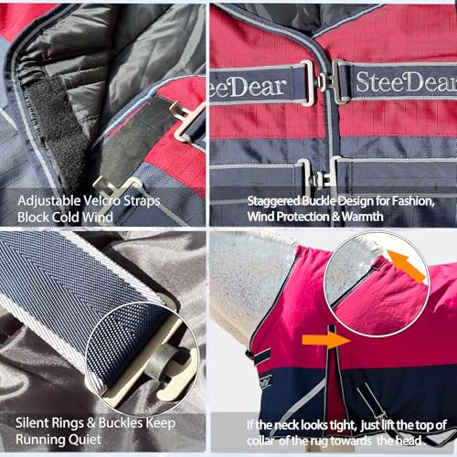 1200D Winter Horse Blanket,300g Fill,Red/Blue 78'' - color: Red/Blue 300g Fill, size: 78''
