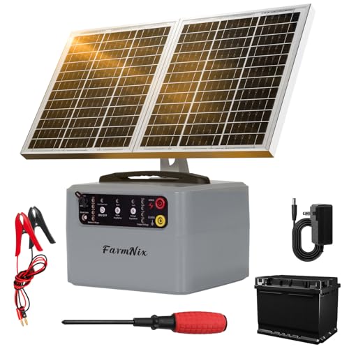 Electric Solar Fencer Kit 30Miles Solar Fence Charger w/Pre-Installed Battery,6-12kV Adjustable Solar Fence Controller 15W Ranch Fencing Charger for Cattle,Horse,Goat,Deer&Livestock Protection