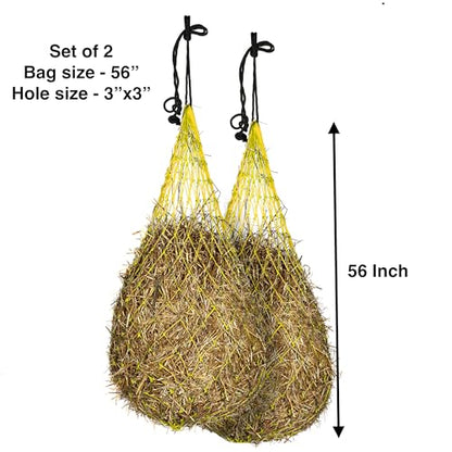 Majestic Ally Hay Net, Set of 2, Length - 54”, Holes 3"x3" for Horses - color: Yellow