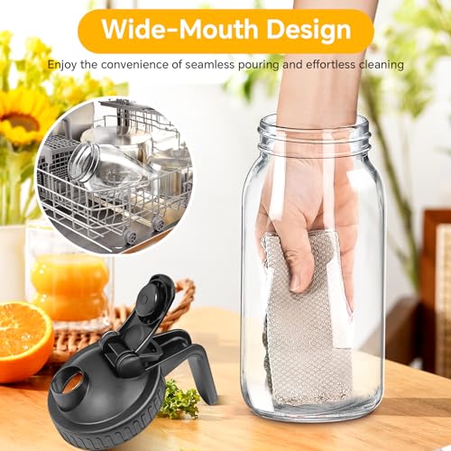 64oz Glass Mason Jar Pitcher with Lid, 2qt Breast Milk Pitcher with Spout - color: 64 OZ Black