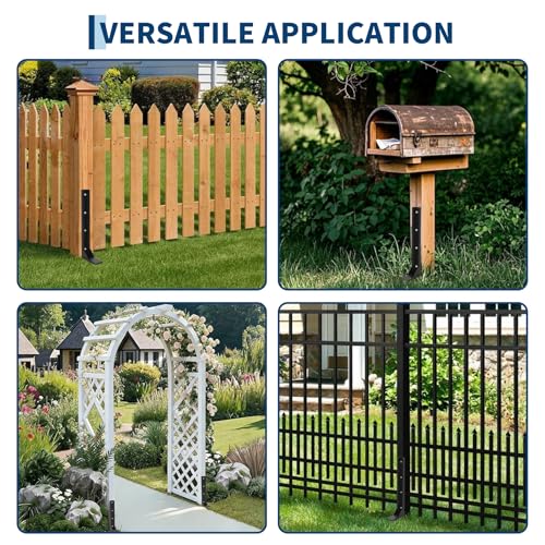 6 PC Fence Post Repair Kit-Leaning Fence Fixer for Broken 4x4/6x6 Wood Posts with 11-Gauge Steel Anchor Stakes Support, Easy Installation, Weather Resistant Black Powder Coated