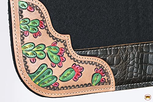 HILASON Western Wool Felt Horse Saddle Pad W/Distressed Wear Leather | for Horses