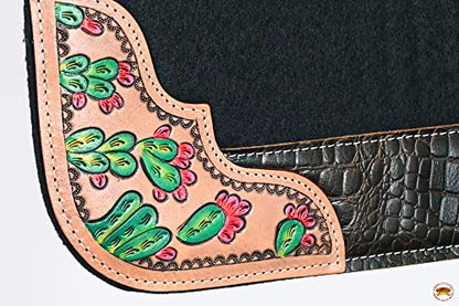 HILASON Western Wool Felt Horse Saddle Pad W/Distressed Wear Leather | for Horses