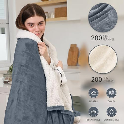 Electric Blanket Queen Size, Soft Cozy Flannel Sherpa Queen Heated Blanket Dual Control with 5 Heating Levels & 10 Hours Auto Off, Fast Heating, Machine Washable Heating Blanket, 84" x 90", Gray - color: Gray, size: Queen-84"x90"