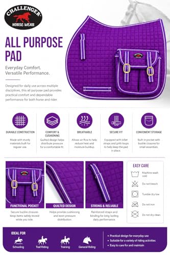Horse Quilted English All-Purpose Saddle Pad Purple w/ Pockets 7285