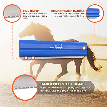 EquiGroomer 8-Inch Deshedding Brush for Dogs & Horses, Blue - color: Blue