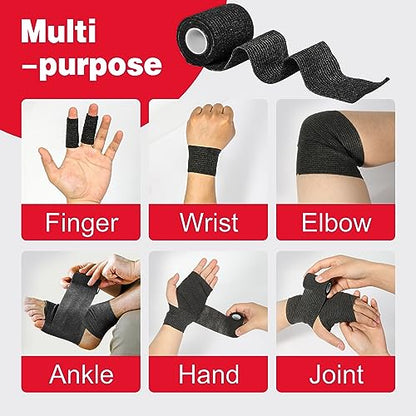 AZEN 40 Pack Self Adhesive Bandage Wrap Black, 2" X 5 Yards Black Athletic Tape, Vet Wrap, Tattoo Grip Tape Wrap，Ankle Tape, Cohesive Bandage Wrap - color: Black, size: 2IN - 40Pack