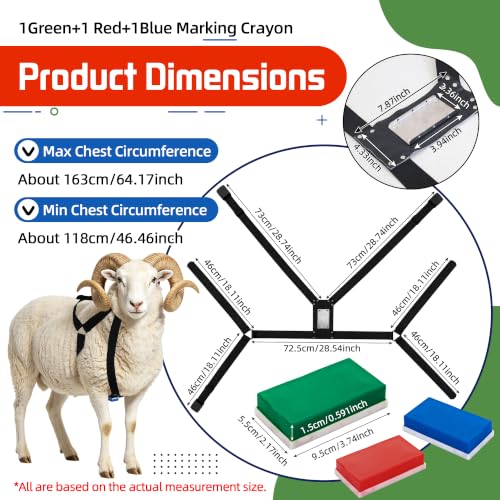 Ram Breeding Marking Harness & Crayons Set for Goat Sheep,3 Color | 3 Marking Crayons,Adjustable Nylon Strap,Quick-Release Buckle,Universal Fit | Rain-Resistant Marks,Livestock Management