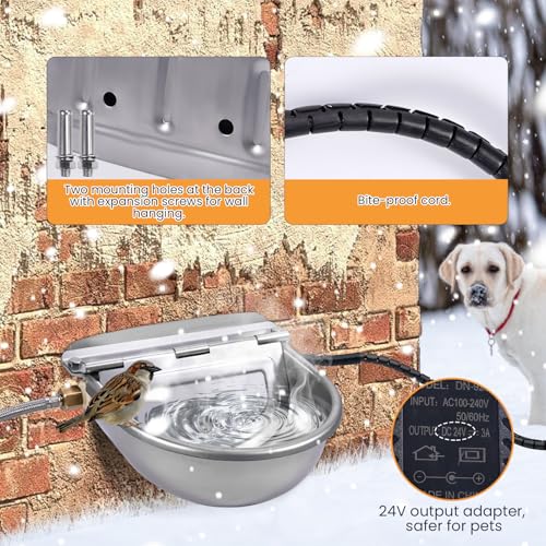 Heated Automatic Water Bowl for Dogs and Chicken, 24V Pet Thermal-Bowl with Float Valve Heated Automatic Waterer for Large Dogs Livestock Poultry