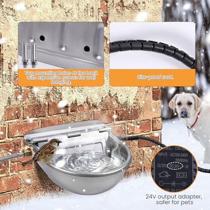 Heated Automatic Water Bowl for Dogs and Chicken, 24V Pet Thermal-Bowl with Float Valve Heated Automatic Waterer for Large Dogs Livestock Poultry