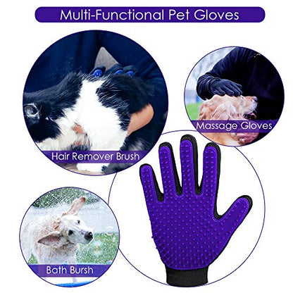 Pet Hair Removal Glove with 255 Silicone Tips for Dogs & Cats,1 Pair Purple