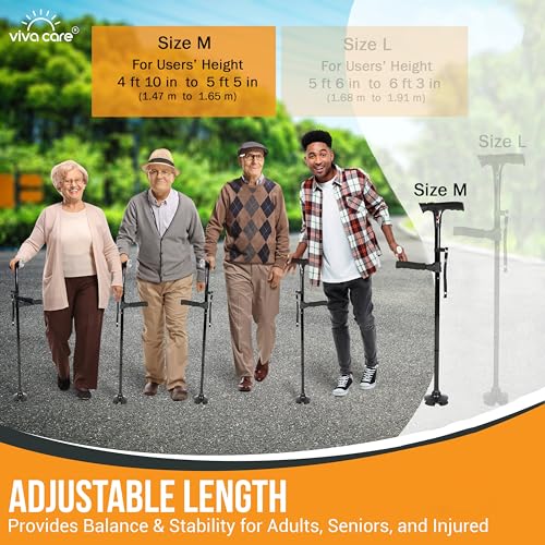 Walking Cane with Light & Alarm - Foldable, Adjustable, Lightweight, for Balance & Stability for Adults, Seniors, and Injured. [Black] - size: Medium