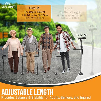Walking Cane with Light & Alarm - Foldable, Adjustable, Lightweight, for Balance & Stability for Adults, Seniors, and Injured. [Black] - size: Medium