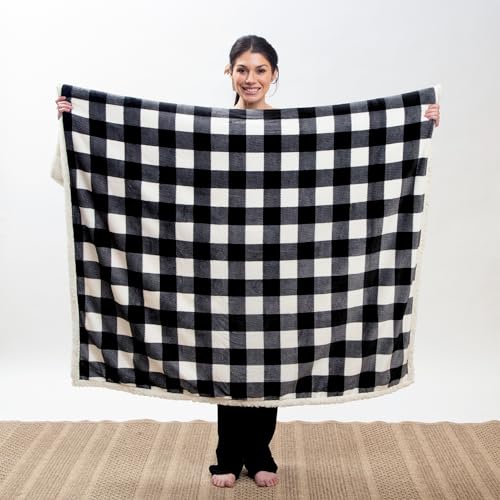 Carstens, Inc. Ultra Premium Super Soft Plush Sherpa Fleece Oversized Throw Blanket 54" x 68", Black & White Buffalo Plaid - color: Black & White Buffalo Plaid