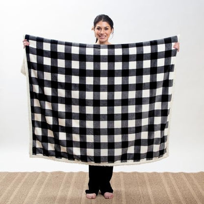 Carstens, Inc. Ultra Premium Super Soft Plush Sherpa Fleece Oversized Throw Blanket 54" x 68", Black & White Buffalo Plaid - color: Black & White Buffalo Plaid