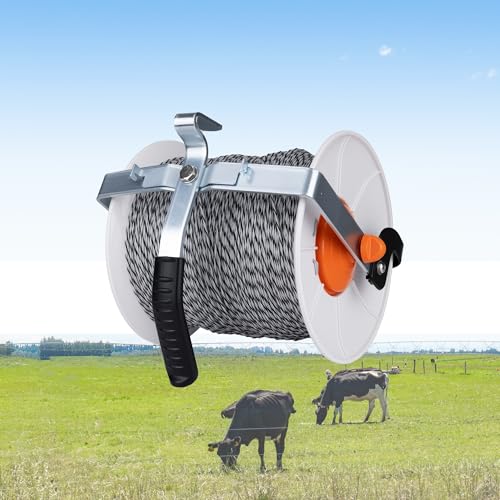 Extended 3:1 Geared Electric Fencing Reel, with 3300ft Premium Polywire - size: 3937 ft x 1 extended reel x 1 Handle