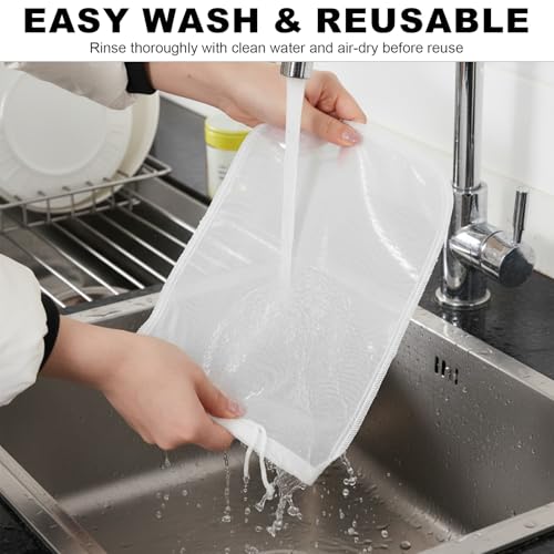 3Pcs Nut Milk Bag Reusable 80 Mesh Fine Nylon Juice Strainer Mesh Cheese Cloth Bag with Drawstring for Coffee,Yogurt,Soup,Purees,Juice(3Sizes)
