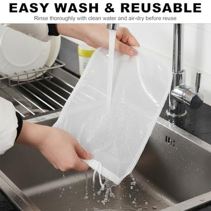 3Pcs Nut Milk Bag Reusable 80 Mesh Fine Nylon Juice Strainer Mesh Cheese Cloth Bag with Drawstring for Coffee,Yogurt,Soup,Purees,Juice(3Sizes)