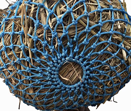 Majestic Ally 2 Pcs 1.25”x1.25” Holes Ultra Slow Feed 40” Very Sturdy Hay Net with Bottom Ring for Goat, Sheep and Livestock Simulatr grazing, Reduces Waste (Hurricane Blue) - color: Hurricane Blue