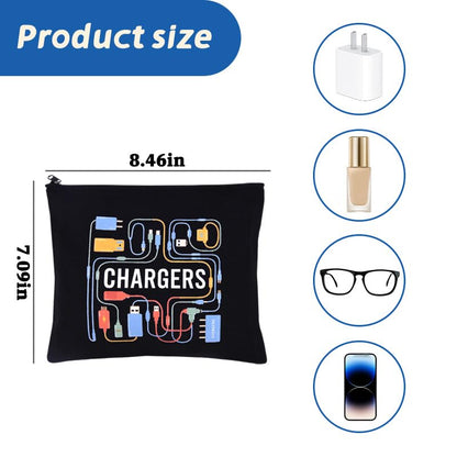 ShiQiao Spl Chargers Makeup Bag Organizer Zipper Pouch Chargers Storage Cosmetic Bag for Daughter Son Birthday Christmas Gifts for Friend Travel Toiletry Bag Accessories Organizer Makeup Pouch - style: Black Charger