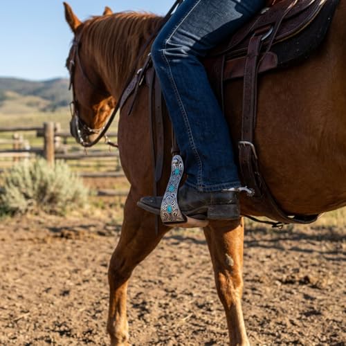 CHALLENGER Horse 5" Black Aluminum Engraved Barrel Racing Stirrups w/Turquoise Stones 51230L