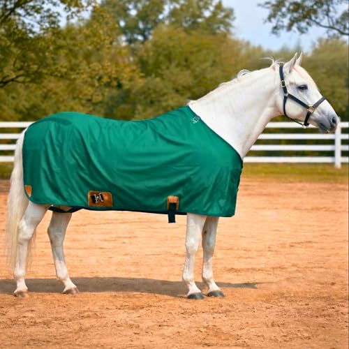 Nylon Horse 420D Stable Sheet | Breathable & Durable Horse Sheet | Keeps Coat Clean, Smooth & Shiny | Adjustable Fit Summer Sheet (60"– 86" Sizes) - color: Green, size: 74"