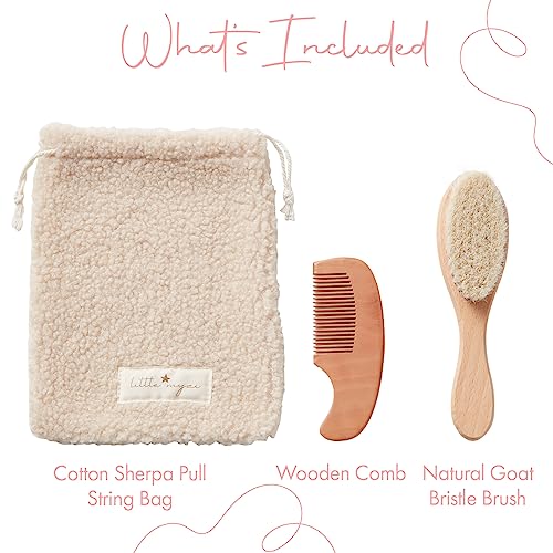 MYZI Baby Hair Brush Set – Baby Brush and Comb Set Newborn, Baby Comb and Brush Set Boy and Girl, Newborn Hair Brush and Newborn Comb - Baby Gift Set - color: Cream