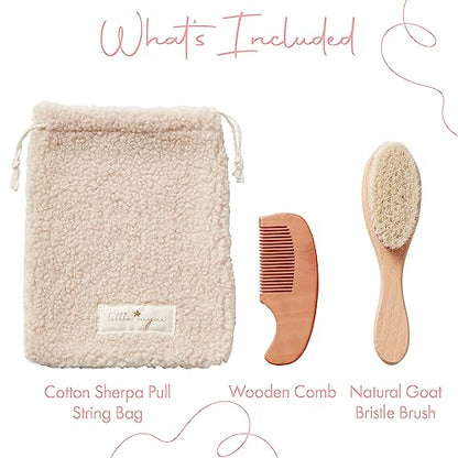 MYZI Baby Hair Brush Set – Baby Brush and Comb Set Newborn, Baby Comb and Brush Set Boy and Girl, Newborn Hair Brush and Newborn Comb - Baby Gift Set - color: Cream
