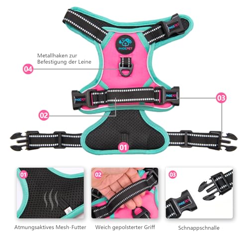 PHOEPET Upgraded No Pull Dog Harness, Reflective Adjustable Vest - color: Pink, size: Extra Small