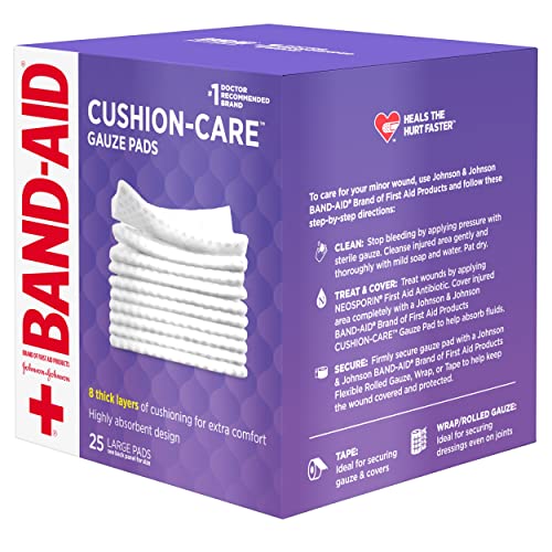 BAND-AID Brand Cushion-Care Gauze Pads, Large Size, 4 in x 4 in, 25 Count - size: 4x4 Inch (Pack of 25)