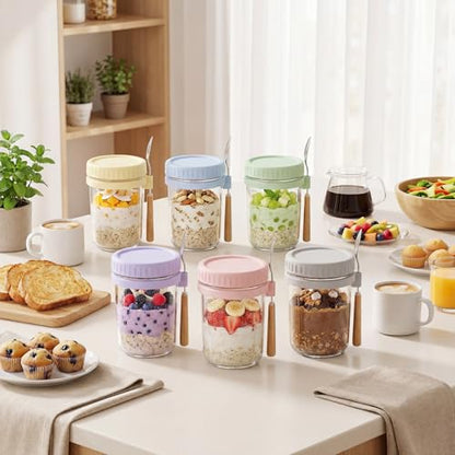16oz Glass Overnight Oats Containers with Lids and Spoons, 6 Pack Blue - color: Blue - 6 Pack
