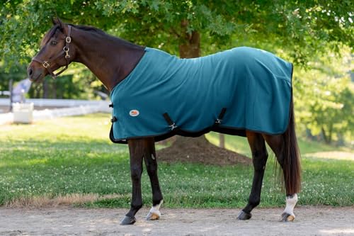 Miller's Standard Neck Fleece Cooler for Horses -Turquoise with Navy Blue Trim-75 - color: Turquoise, size: 75