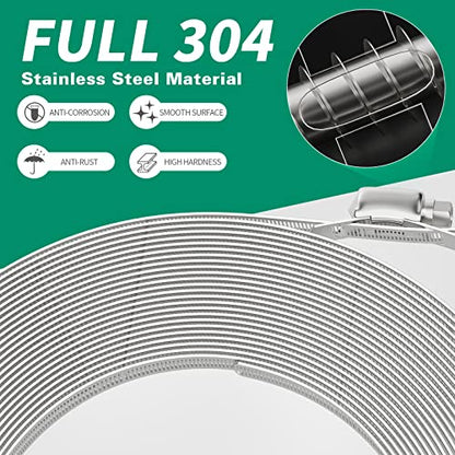 OURU 20FT Hose Clamps 304 Stainless Steel,DIY Metal Strap with 10 Fasteners - size: 20FT Metal Strapping+10 Fasteners