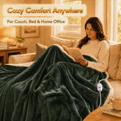 Heated Blanket Electric Blanket Full Size 72''x84'' with 5 Heat Settings, 10 Hour Auto Off, Machine Washable, Flannel & Sherpa Soft Warming Blanket for Couch, Bed, Office - Grass Green - color: 04-grass Green, size: 72''x84''(Full)