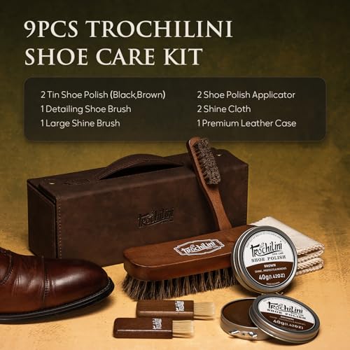 Shoe Polish Kit 13PC Shoe Shine Leather Boot Shoe Care Set Mink Oil Brushes and More for Gentle Care Cleaning - color: 9psc