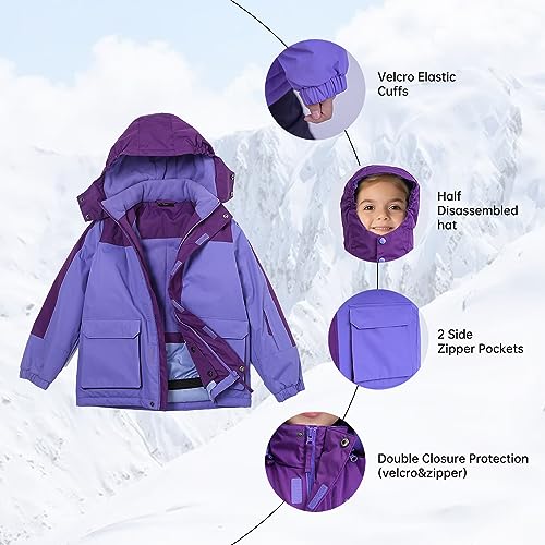YINGJIELIDE Boy's Waterproof Ski Jacket,Kids Outdoor Snowboarding windproof Jacket,Fleece Lined Hooded,Warm Winter Snow Coat - color: Purple, size: 13 Years