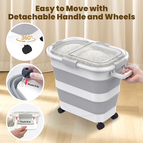 HOYTAMDA 25-35Lbs Rice Container,Collapsible Food Storage Container Wheels - color: Clear/25-35lbs