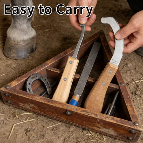 Double Edged Hoof Knife and Bot Egg Knife Set, Stainless Steel Blade with Ergonomic Wooden Handles Professional Equine Care Tools for Horses, Cattle, Goats, and Farm Livestock