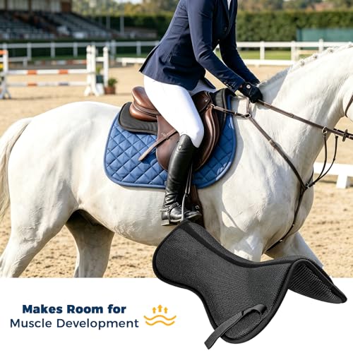 3D Air-Mesh Half Saddle Pad with Memory Foam Inserts | Dual-Sided Non-Slip, Breathable Fabric, Pressure Relief, Shock-Absorbing Cushion, Great for Dressage Jumping Training