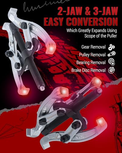 Reywoo Gear Puller Set, 3" 4" 6" 8" Bearing Puller Kit for Pulley Gear Bearing Flywheel Removal, Cr-V Steel 2 Jaw & 3 Jaw Gear Puller with Reversible Jaws - size: Max External 3"&4"&6"&8"