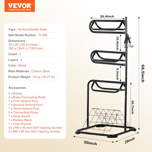 VEVOR Freestanding Saddle Stand, 30 x 30 x 68.5 in, 3 Tiers Saddle Rack, Heavy Duty Saddle Blanket Holder with Removable & Rotating Tiers, English & Western Saddle Rack for Tack Room Organization - style: XL Large 3 Tiers-1 Pack