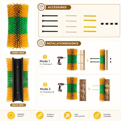 Bionic Curve Livestock Scratching Brush for Cattle, Cows, Goats, Horses and Pigs - Body-Contoured Farm Animal Scratcher Post, Heavy Duty Livestock Grooming Brush with 8 Screws, 2 Pack - color: 2pcs