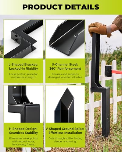 SakerNeo 4 pcs Fence Post Repair Kit Post Base - style: 4 pcs
