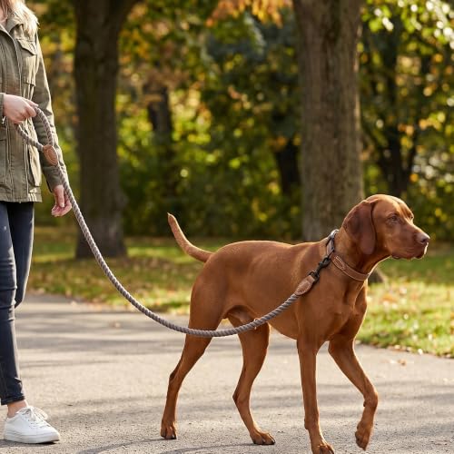 Mile High Life Dog Leash Braided Cotton Rope with Leather-Reinforced Ends - color: Camel, size: 48 Inch-1/2"