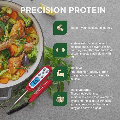Taylor Digital Instant Read Waterproof Meat Thermometer with Backlight - color: Red